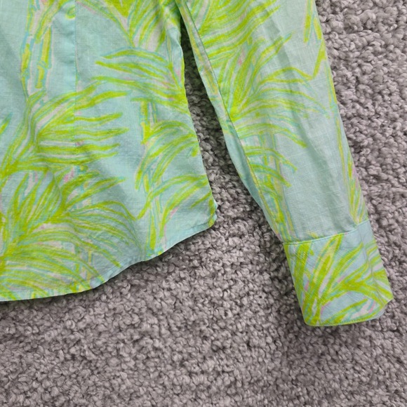 Lilly Pulitzer Shirt Women 10 Green Button Up Long Sleeve Palm Tree Tropical - Picture 2 of 12